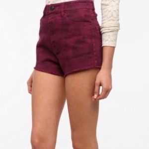 BDG High Rise Cheeky Maroon Snakeskin Shorts